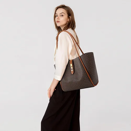 Vista 2 de Queenoris Tote Bag for Women, Top-handle Shoulder Handbag Large Capacity Purese Designer Retro Bag with Clutch