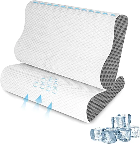 Vista 10 de Almohadas refrescantes de espuma viscoelástica para dormir, almohada cervical ergonómica para aliviar el dolor de cuello y hombros, almohada fría