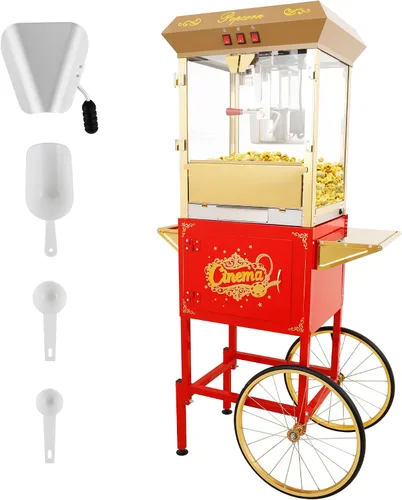 Vista 13 de Máquina para hacer palomitas de maíz, carrito profesional con hervidor de 6 onzas para hasta 25 tazas, máquina comercial vintage de acero Rojo