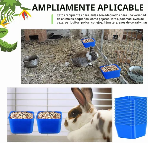 Vista 7 de Maxdot - 20 tazas alimentadoras de agua de pollo de 16 onzas, color azul Tazas colgantes para paloma, conejo, jaula de aves de corral, plástico