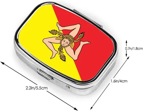 Vista 3 de Pastillero cuadrado con bandera siciliana, organizador de medicina de viaje, compartimentos portátiles, pastillero de metal