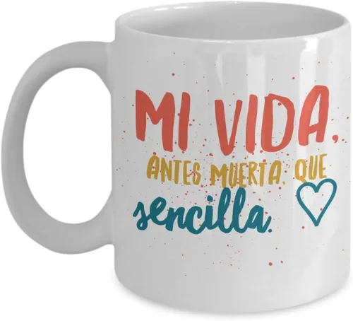 Vista 5 de Taza de Cafe Vida Vaso, taza de téa divertidas, tazas personalizadas, taza de café inspiradoras, taza con mensajes positivos., 11onza, Negro