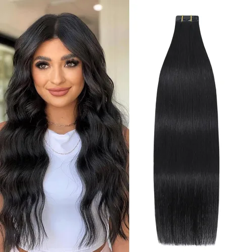 Vista 15 de Extensiones de cabello humano real color negro azabache, extensiones de cabello humano 100% Remy, sedosas y lacias, para mujeres, 20 unidades por