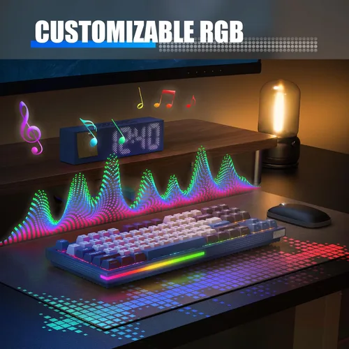 Vista 5 de KEMOVE Teclado mecánico inalámbrico K87 TKL para juegos, intercambiable en caliente, retroiluminación RGB, programable, Bluetooth2.4GHzUSB-C, 80% 87