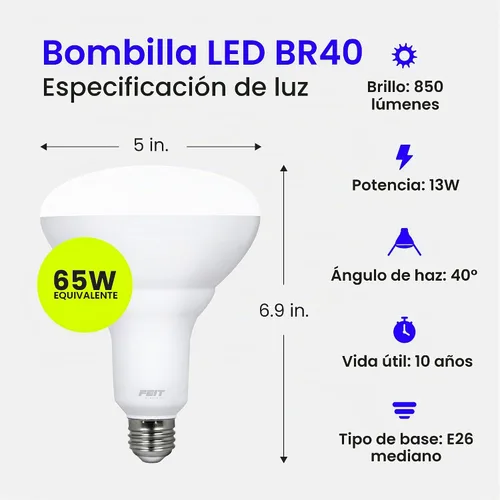 Vista 3 de Feit Electric Bombillas LED BR40, 65 W equivalentes, regulables, blanco