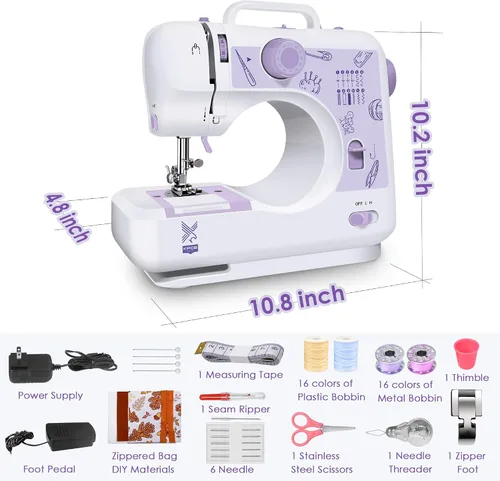Vista 8 de Máquina de coser KPCB para principiantes, 12 puntadas con costura inversa... (grande, morado)