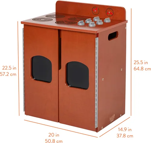 Vista 2 de Back2School Express Estufa de cocina para niños – Juego de juguetes de cocina de madera para niños pequeños, juego Montessori con almacenamiento