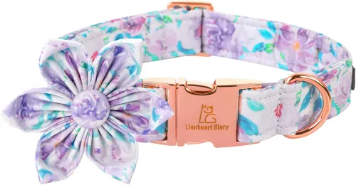 Vista 14 de Collar de perro Lionheart Glory, collar de perro rosa con flor, lindo collar para mascotas con patrón floral ajustable para perros pequeños Rosado