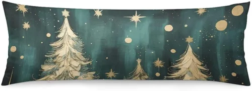 Vista 7 de Funda de almohada corporal con estampado de bosque natural, funda protectora larga con cremallera, pinos verdes con copos de nieve, funda