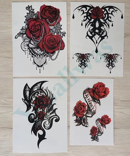 Vista 5 de Yesallwas 4 hojas de tatuajes temporales grandes para mujeres y niñas, modelos, impermeables, de larga duración, arte corporal, maquillaje, tatuajes