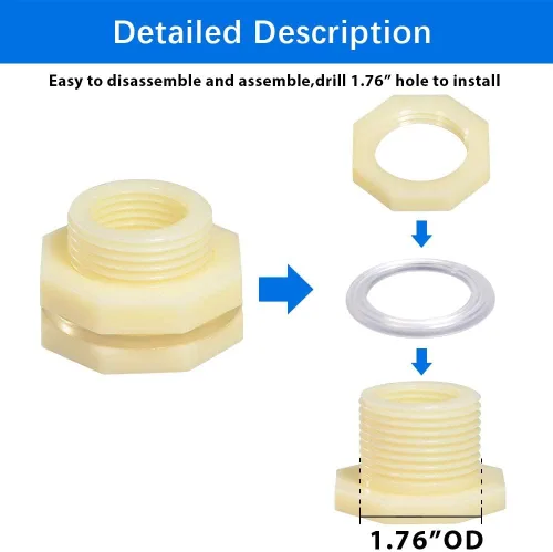 Vista 5 de Quickun Adaptador de conector de tanque de agua de mamparo ABS de 1 pulgada con enchufes a granel de tubería (juego de 2)