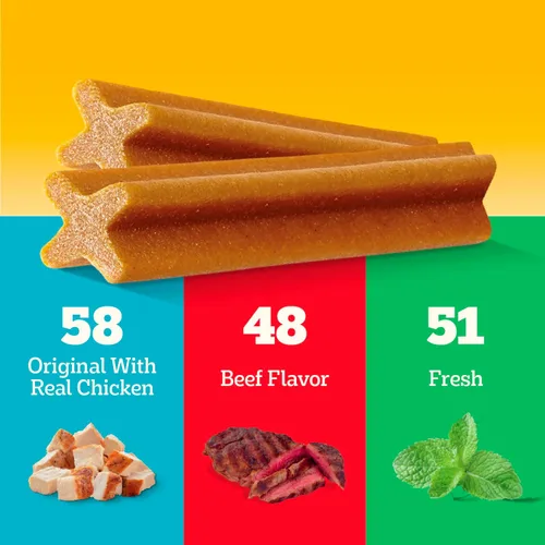 Vista 20 de Pedigree Dentastix Golosinas dentales para perros pequeños de doble sabor, tocino y pollo, bolsa de 5.08 onzas (24 golosinas)