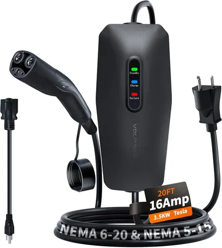 Vista 18 de Cargador EV de nivel 1 y 2 actualizado 2026 de 16 A, 3.5 KW, cable de 20 pies y adaptador doble NEMA (5-15/6-20) - Cargador de coche eléctrico