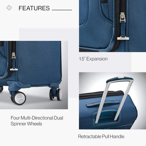 Vista 6 de Samsonite Solyte DLX Softside - Equipaje extensible con ruedas giratorias, azul (Mediterranean Blue)), 123568-0559