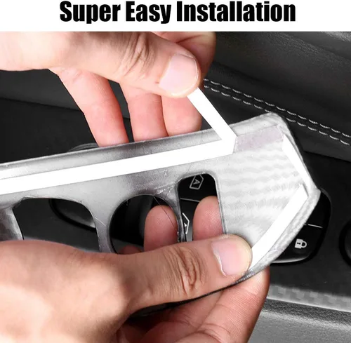 Vista 6 de XITER 4 piezas ABS de fibra de carbono para interior de automóvil, cubierta de panel de control de ventana de puerta de automóvil, moldura