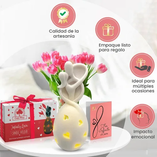 Vista 4 de Estatua de portavelas Infinity Love con vela LED parpadeante para parejas, esposa, marido, él o ella, despedida de soltera, compromiso, padres Blanco