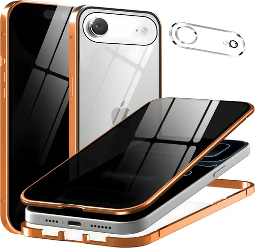 Vista 22 de Funda de privacidad de metal de titanio para iPhone 16, protector de pantalla de privacidad integrado y protector de lente de cámara, adsorción