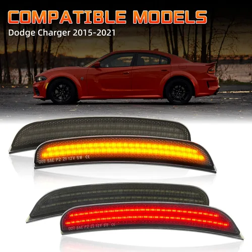 Vista 7 de Luces LED de posición laterales compatibles con Dodge Charger 2015 2016 2017 2018 2019 2020 2021 luces de parachoques delantero trasero paquete de 4