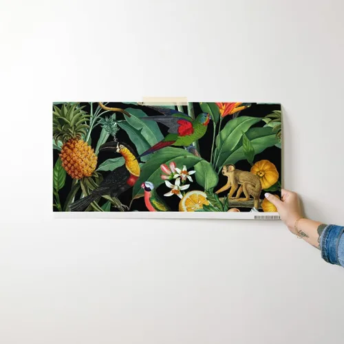 Vista 7 de Muestro de papel tapiz extraíble – Naturaleza Botánico Tropical Tucanes Monos Loros Papel pintado personalizado pre-pegado por Spoonflower