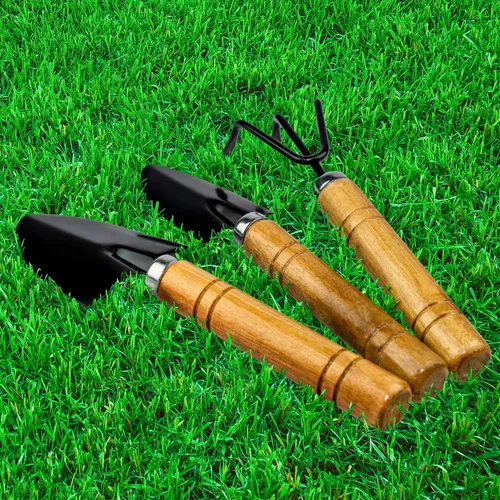 Vista 3 de Gardenera Bonsái - Juego de herramientas de jardinería de 3 piezas: rastrillo, pala, pala, asas de madera, el mejor kit para el cuidado de plantas