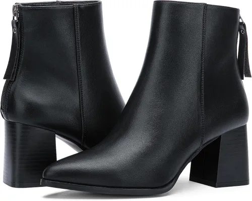Vista 6 de Jeossy Botines de tacón grueso para mujer, botines de tacón de bloque apilados con punta puntiaguda