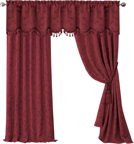 Vista 60 de Elrene Home Fashions Cenefa Opaca Jacquard Scroll Mia, 52" x 19" (1 Cenefa), Dorado