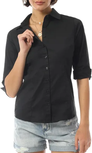 Vista 2 de Design by Olivia Camisas de vestir con botones elásticos de manga 3/4 para mujer