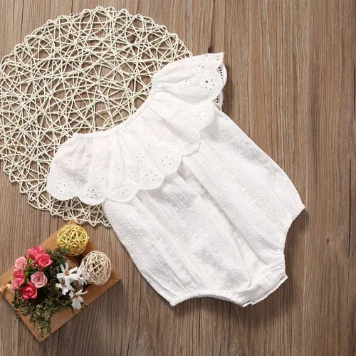 Vista 4 de Baby Girl Romper Jumpsuit Off Shoulder Lotus Leaf Bodysuit Infant Clothes Outfit
