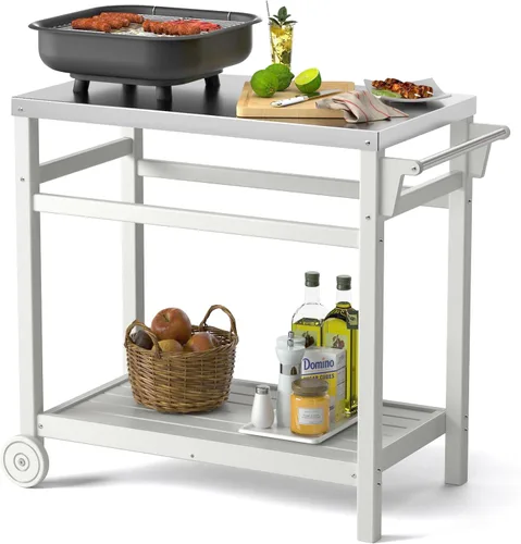 Vista 8 de TORVA Carrito de parrilla de preparación al aire libre con mesa de pasivación, carrito de parrilla rodante resistente a los arañazos de alta dureza