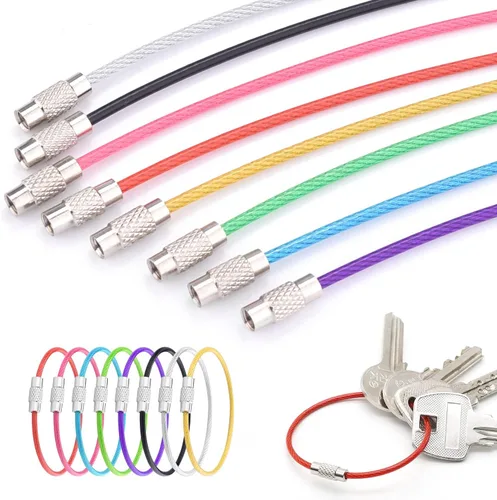 Vista 7 de CooBigo Paquete de 16 lazos de acero inoxidable de 0.079 in con revestimiento de alambre para llaveros grandes de 6 pulgadas para etiquetas