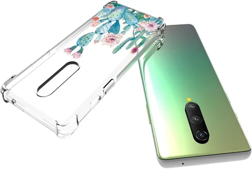 Vista 3 de Funda diseñada para Oneplus 8, funda One Plus 8 a prueba de golpes, transparente, suave, flexible, TPU delgada, protectora para Oneplus 8 (Cactus)
