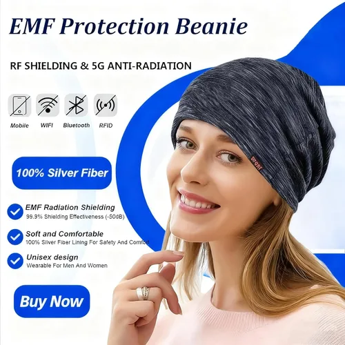Vista 2 de Amradield Faraday Sombrero de calavera de fibra plateada Elasticidad Gorros de algodón Slouch Cap Blindaje RF Radiación Knit Cap Bloqueo Señal