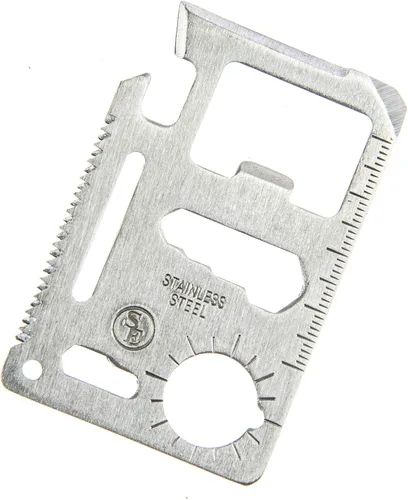 Vista 8 de SE Herramienta de bolsillo de supervivencia de acero inoxidable de 11 funciones, compacta, multiherramienta de tamaño de tarjeta de crédito
