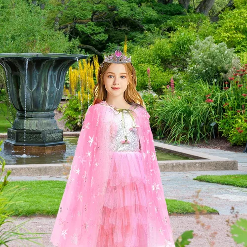 Vista 2 de kidzkube Ropa de princesa para niña, juego de capa de princesa con corona, vestidos de princesa para regalo de cumpleaños de niña