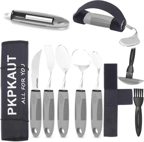 Vista 15 de Utensilios adaptativos para pacientes de Parkinson, personas mayores, utensilios pesados para temblores de mano, utensilios para comer para personas