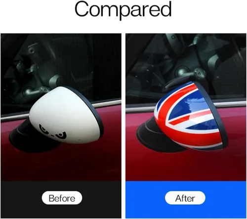 Vista 5 de Cubierta de espejo retrovisor lateral compatible con Mini Cooper R50-R53 DC01 Black Jack ABS - Tapa de espejo exterior adhesiva para Gen 1 R50 R53