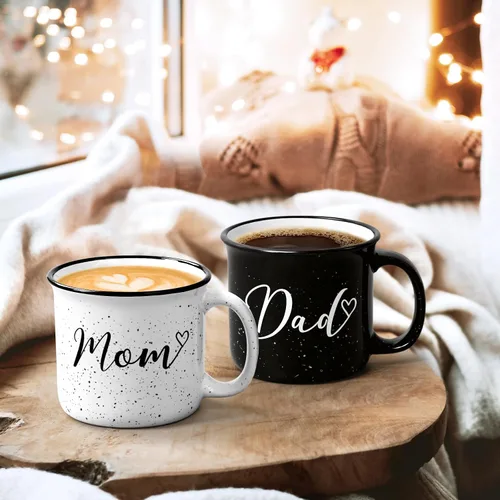 Vista 4 de YHRJWN Juego de tazas para padres nuevos, regalos para mamá y papá para parejas, perfecto para el día de la madre, día del padre y Navidad, 15 onzas