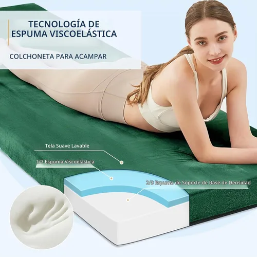 Vista 2 de HomeMate CertiPUR-US - Colchón de espuma viscoelástica para campamento, portátil, enrollable para adultos, colchoneta para dormir, colchoneta