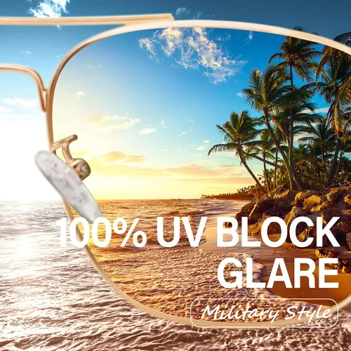 Vista 6 de Peekaco Gafas de sol de aviador para hombre estilo militar polarizadas marco de metal con patillas de bayoneta NegroAzul