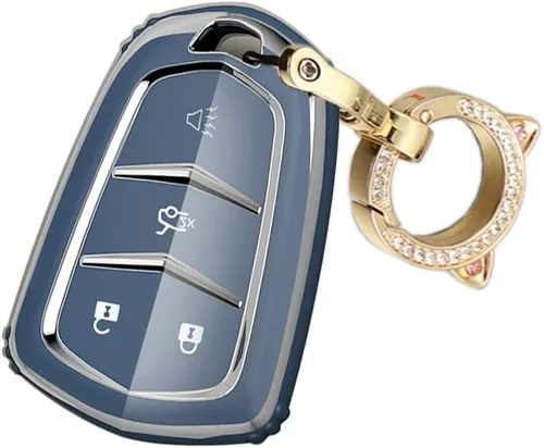 Vista 14 de ontto Protector de llave de automóvil compatible con Cadillac de 4 botones, carcasa de TPU suave con borde plateado para Escalade CTS SRX XT5 ATS