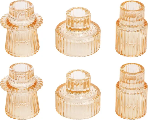Vista 33 de Vixdonos Portavelas de cristal cónico para centros de mesa, decoración de boda y cena (3 piezas, ámbar)
