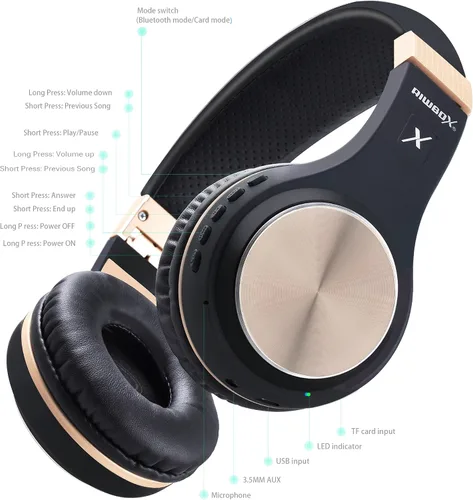 Vista 3 de Auriculares Bluetooth Riwbox, XBT-80 - Auriculares inalámbricos plegables con Bluetooth, estéreo, con micrófono y control de volumen, con cable e