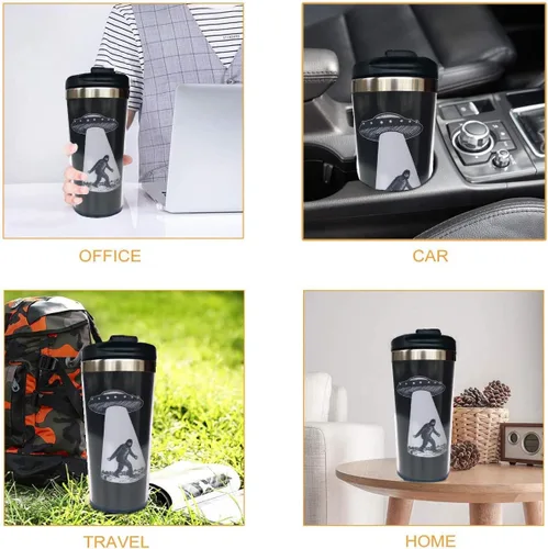 Vista 4 de IRIDESCENT UFO Bigfoot - Taza de café de viaje para hombres y mujeres, taza de té de acero inoxidable para amigos, regalo de cumpleaños, Navidad, 12