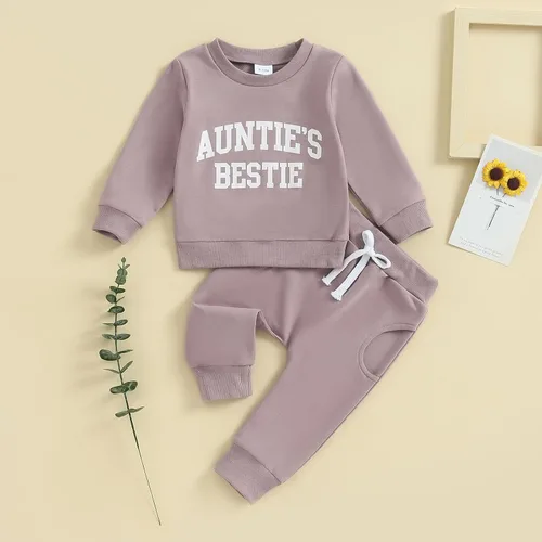 Vista 2 de LXXIASHI Conjunto de 2 piezas de sudadera con cuello redondo para bebé niña y niño, ropa de invierno