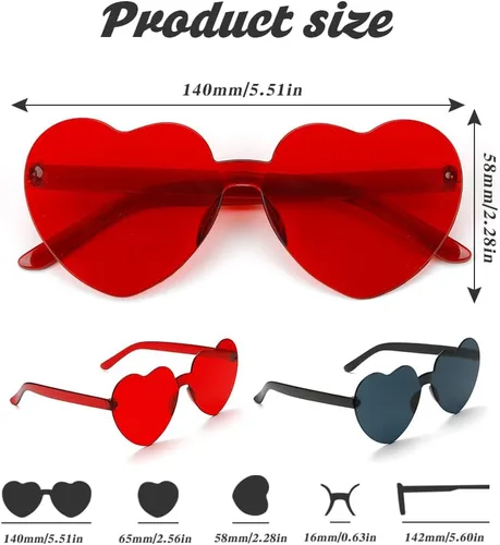 Vista 2 de Hoosmoon Lentes de sol con forma de corazón para mujer, 2 pares de lentes de sol para mujer, regalos de despedida de soltera, Rojo+Gris, M