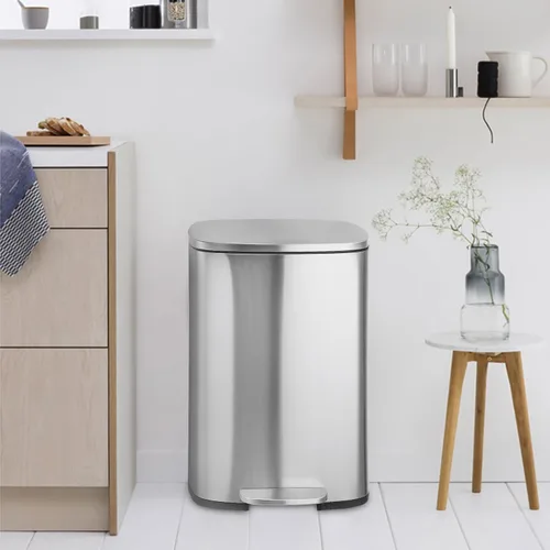 Vista 7 de GAOMON Bote de basura rectangular de acero inoxidable para uso comercial o de cocina, 50 L / 13 galones, resistente a las huellas dactilares, tapa