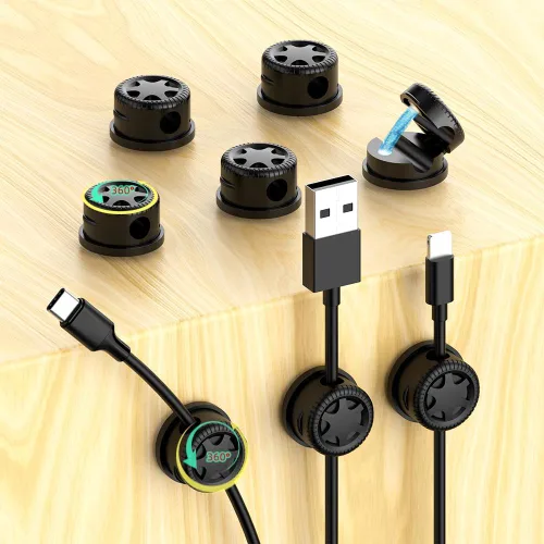 Vista 2 de Organizador de cables de organización de cables, clips magnéticos para cables, soporte de alambre adhesivo para debajo del escritorio, mesita