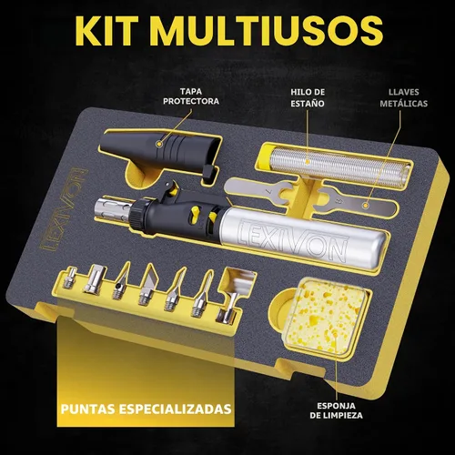Vista 2 de LEXIVON Kit multiusos de soldador de butano Juego de 7 puntas de llama ajustable inalámbrico de encendido automático Grado Profesional