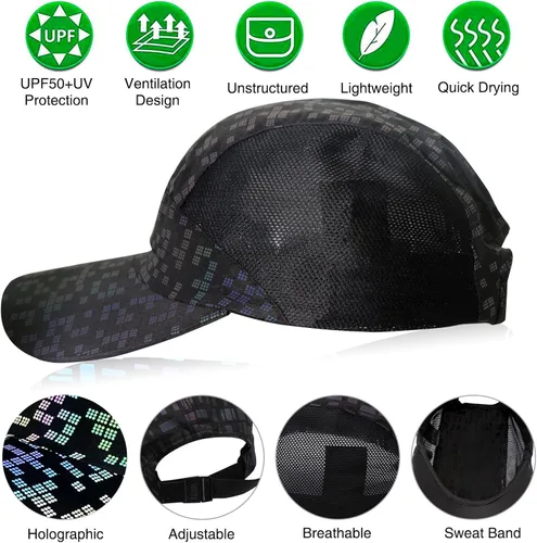 Vista 6 de XAANLVY - Gorra de béisbol holográfica original, sin estructura, ajuste relajado, de secado rápido, para mujeres y hombres, ajustable, transpirable