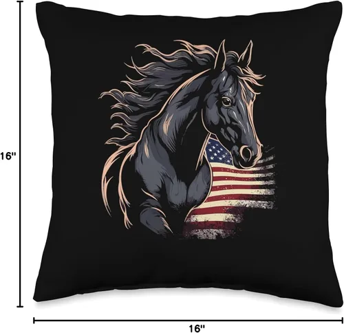 Vista 4 de Horse Related Gifts For Girls Western Graphic Cojín de caballo ecuestre con bandera americana, 16 x 16 pulgadas, multicolor